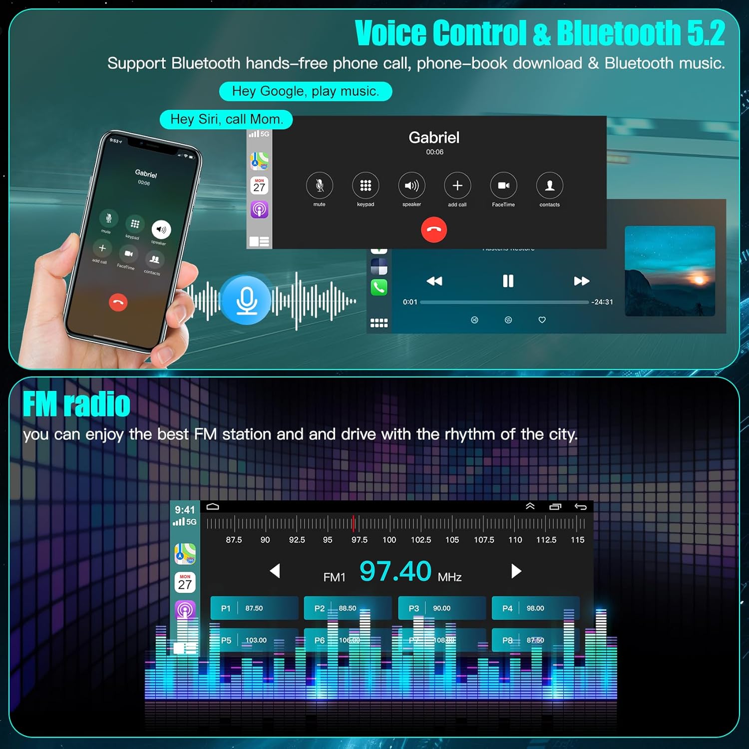 4+64G Car Radio with Quick Charging for Dodge Ram&Jeep Wrangler Grand Cherokee, 6.8 Inch Car Stereo Built-in Carplay Android Auto,GPS Navigation, Back-up Camera, Bluetooth,Android 13