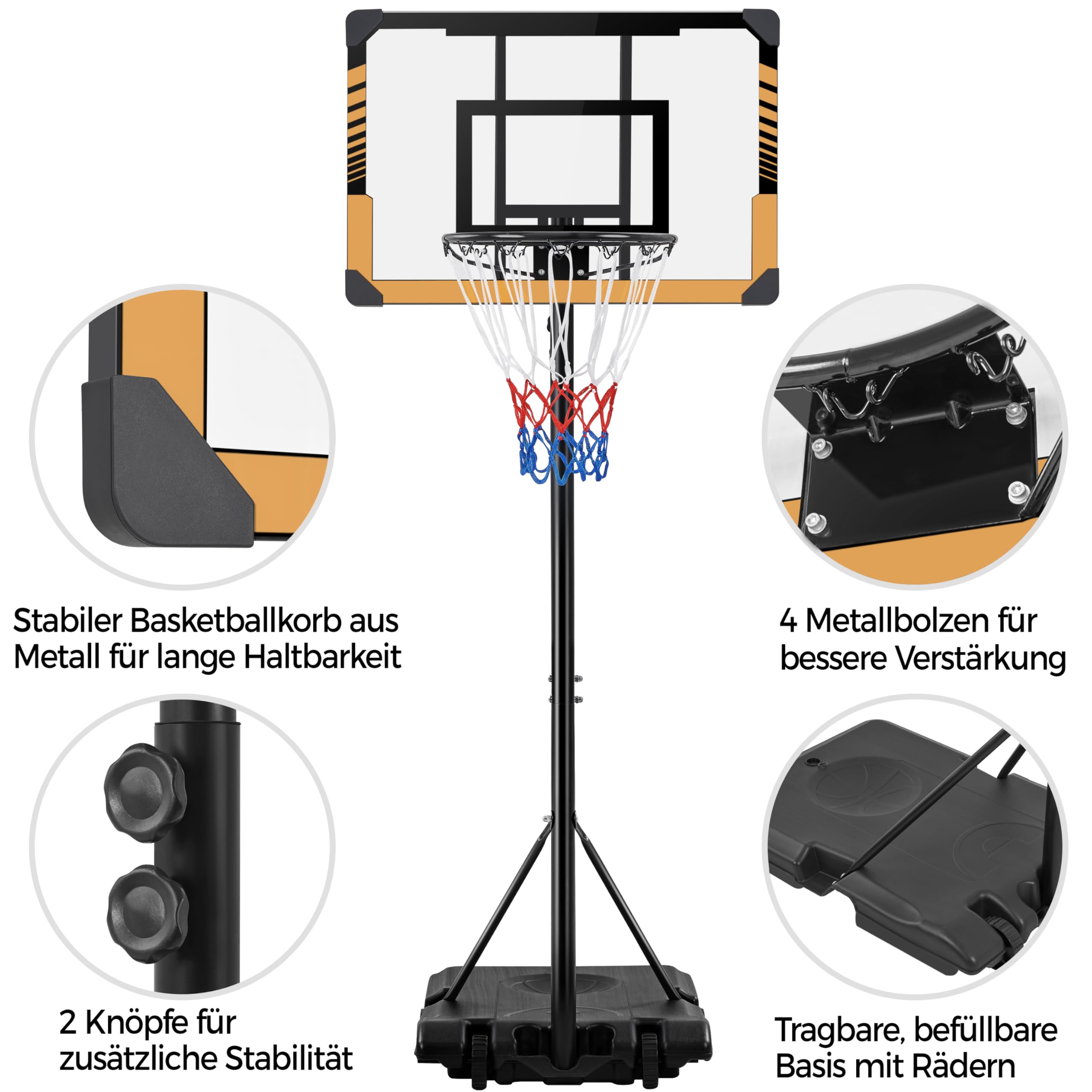 Yaheetech Basketballständer Basketballkorb höhenverstellbar mit Rollen Indoor Outdoor wasser- oder sandbefüllbar
