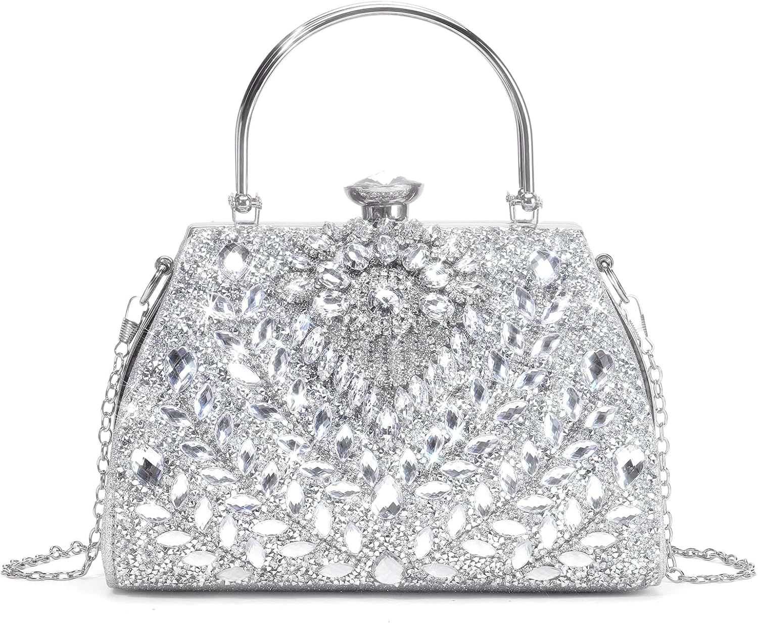 RNIEGA Rhinestone Clutch Purses for Women Large Capacity Evening Bag with Detachable Chain for Wedding, Prom, Parties