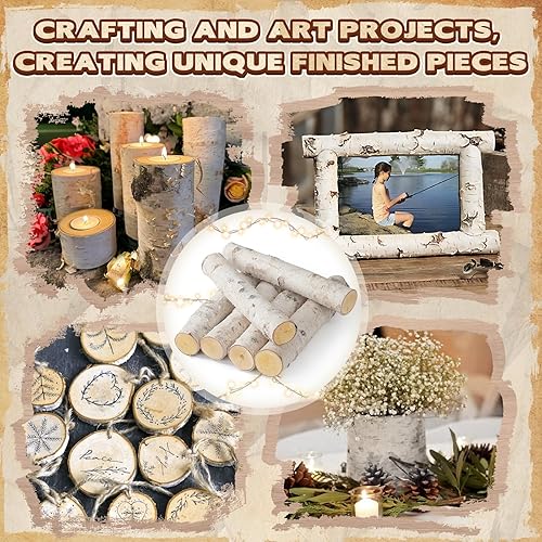 Miniatura 5 de Paquete de 6 troncos de madera de abedul decorativos para chimenea de gas para chimeneas, decoración de postes de abedul, ramas para manualidades,