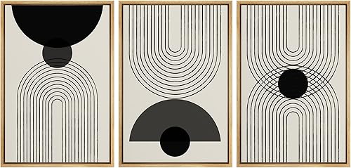 Miniatura 48 de SIGNLEADER Lienzo enmarcado para pared, juego de arte de collage de polígonos retro marrón tostado, ilustraciones con formas abstractas, arte