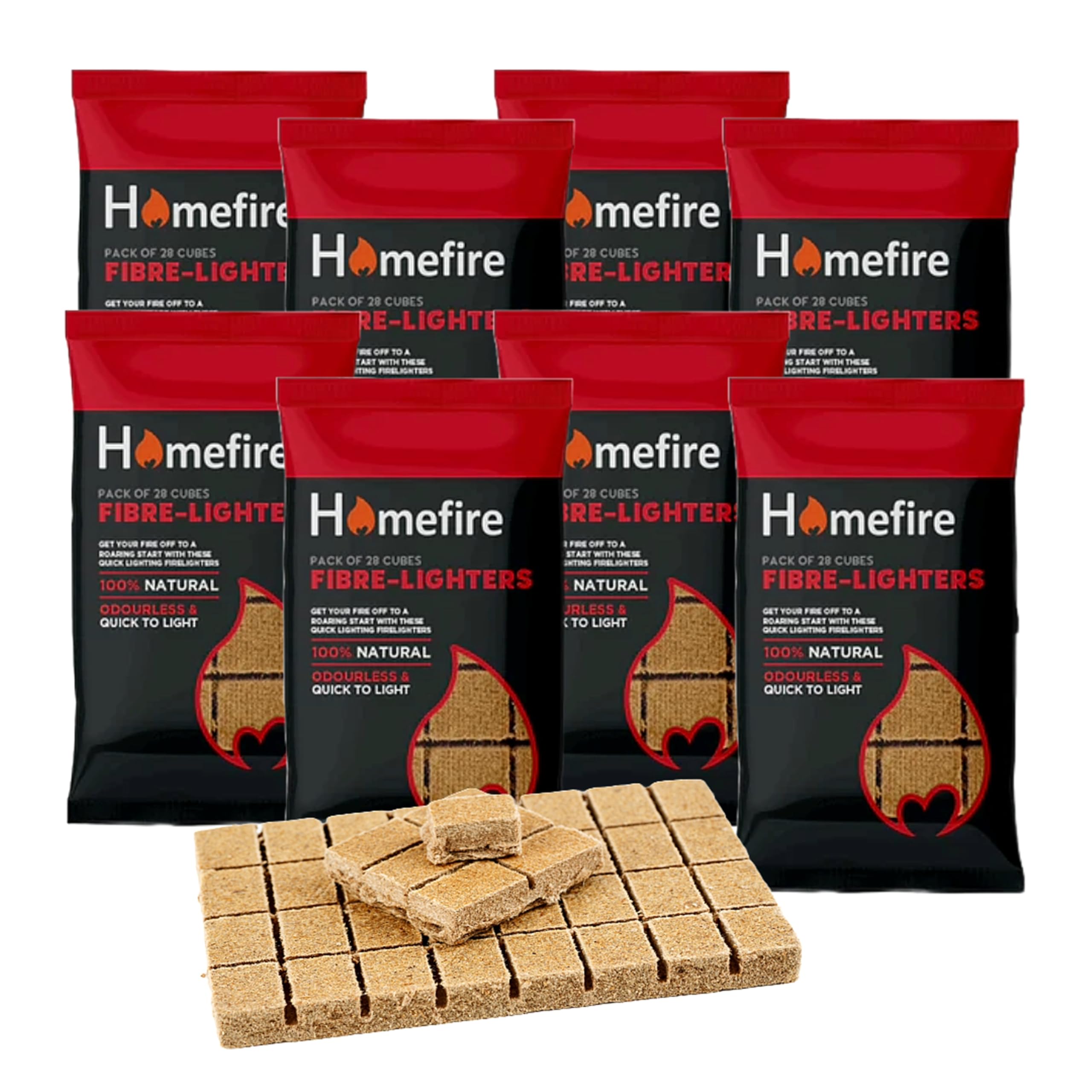 Topline Brown Natural Wood Eco Fibre Firelighters - 224 Odourless Fire Starters Ideal For Wood Burners, Multi-Fuel Stoves, Fire Pits, Pizza Ovens, Bbqs, Fireplace, And Open Fire, Comes With Card.