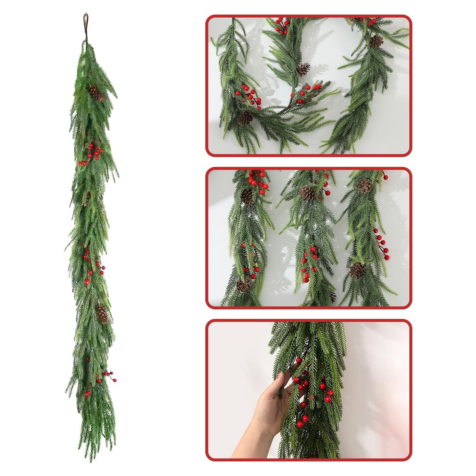 Flores artificiales de 120 cm de largo, con bayas, chimenea, bayas y vides para escaleras, fiestas, fiestas, fiestas, etc