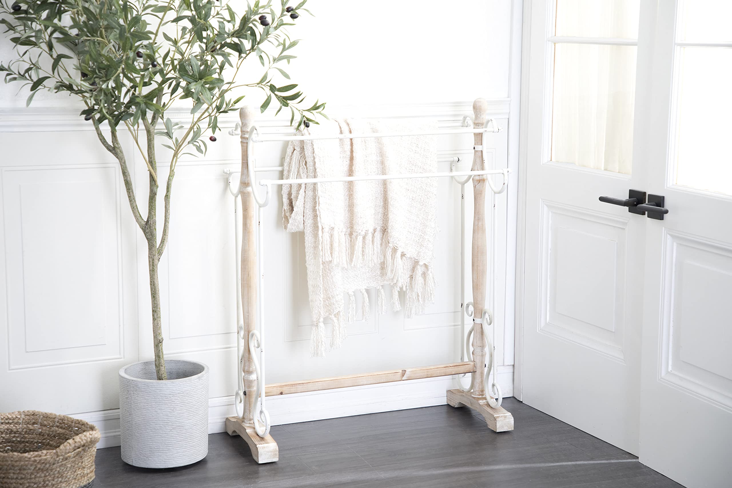 Deco 79 Wood Scroll 4 Shelf Quilt Rack, 34" x 14" x 40", Light Brown