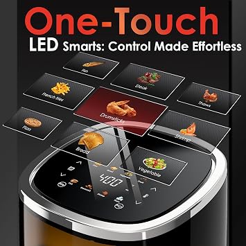 Compact Air Fryer, 9-in-1 with Smart Digital Color TouchScreen Air Fryers, View Window, Air Fry, Roast, Bake,Reheat, Dehydrate, 12 Presets,Dishwasher Safe Basket & Less Oil Nonstick,4.2QT