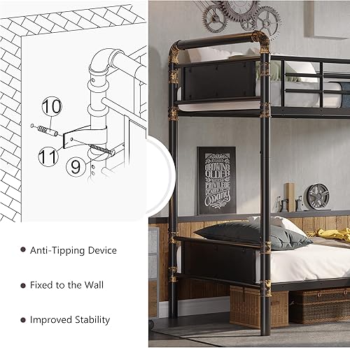 Miniatura 9 de Litera de metal 2 en 1 individual sobre individual, literas convertibles de tamaño individual en 2 camas individuales individuales para niños y