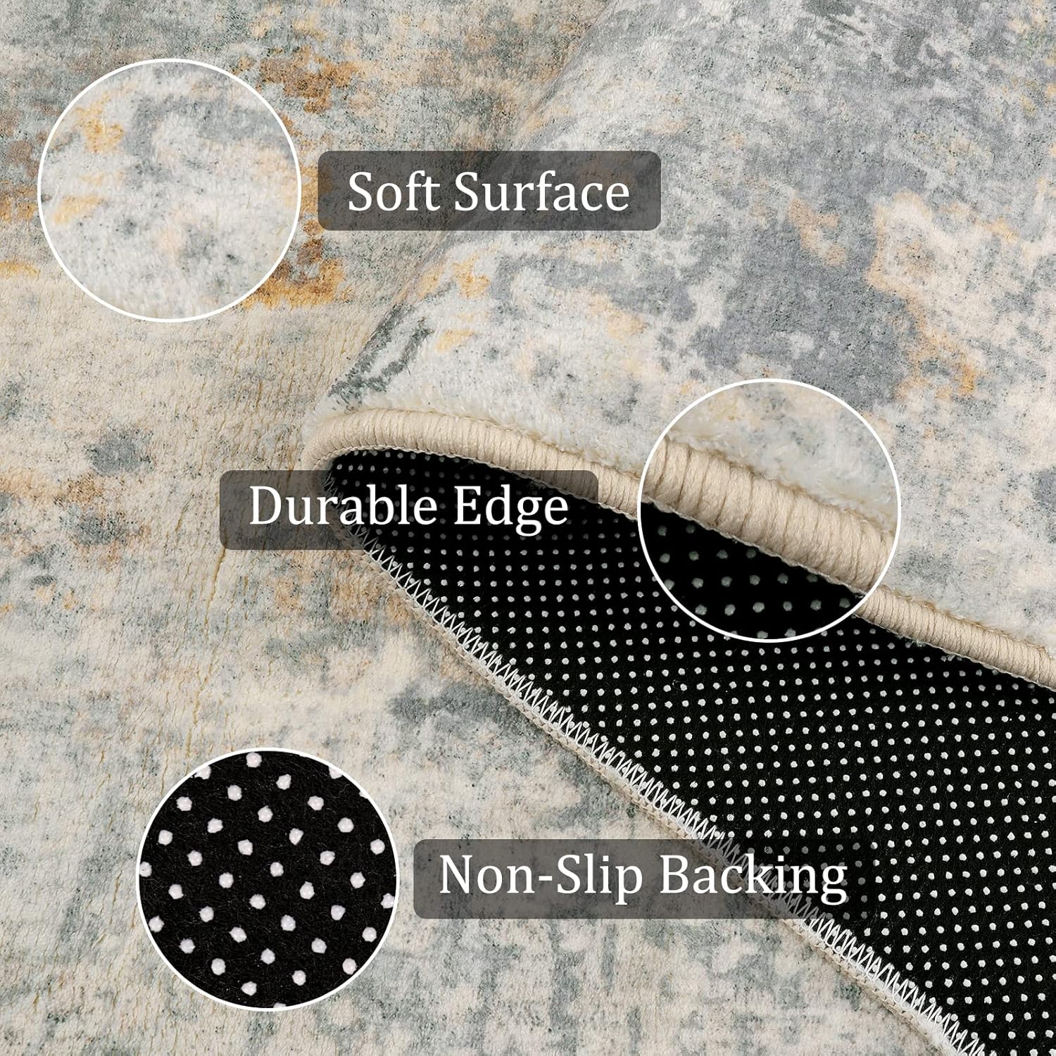 Morebes Abstract Washable Bathroom Runner Rug 2x5, Non Slip Kitchen Rug Runner Gray Modern Rugs Runners for Bedroom, Distressed Soft Carpet Runner for Hallway Entryway