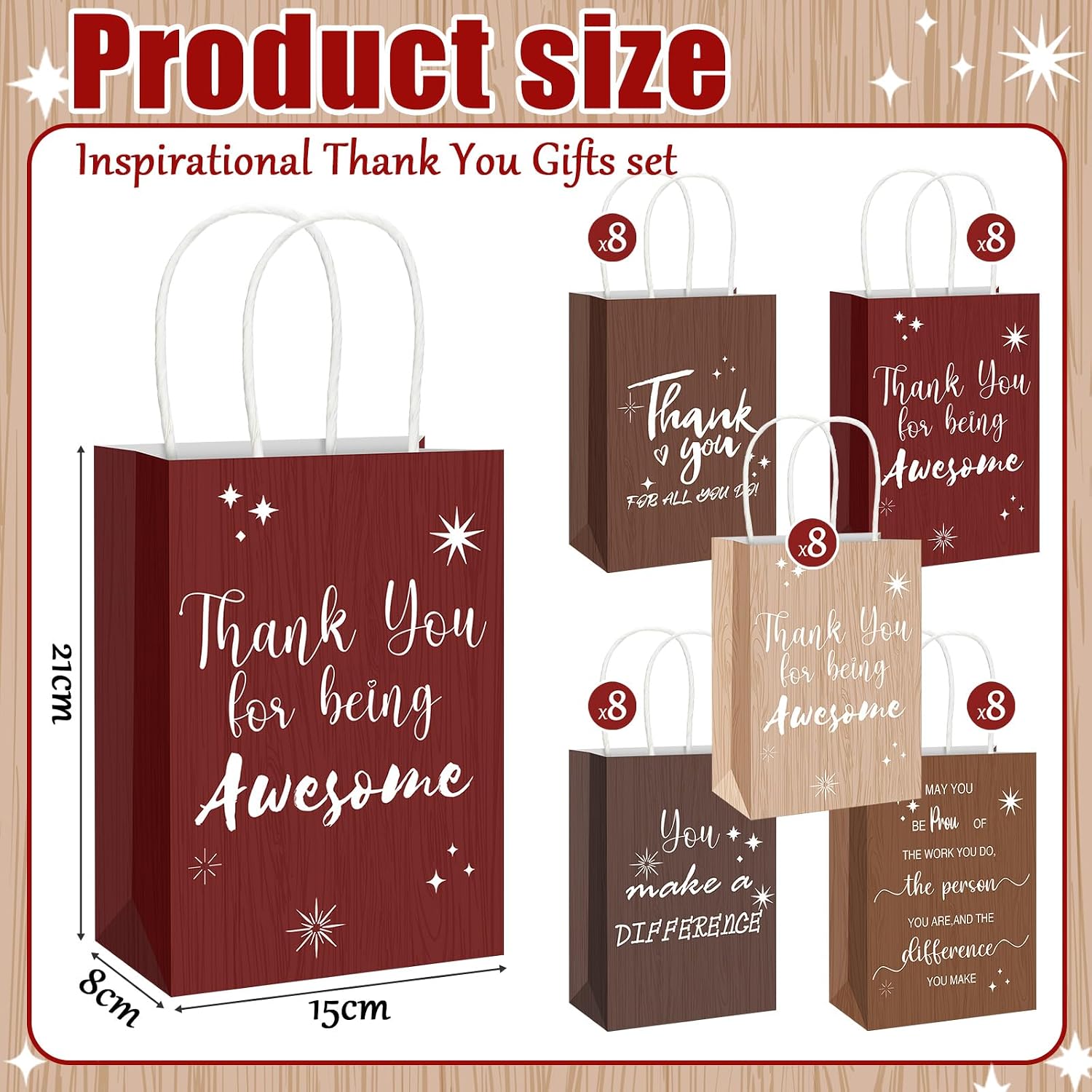 Gueevin 40 Pcs Employee Appreciation Gifts Bulk Thank You Bags CNA Gift Bags Bulk Paper Snack for Staff Teacher Team End of The Year Staff(Appreciation,Dark Brown)