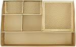 Organisateur de bureau en maille Annova avec 7 compartiments + tiroir / Rangement pour bonbons / porte-stylo / Organisateur multifonctionnel (or)