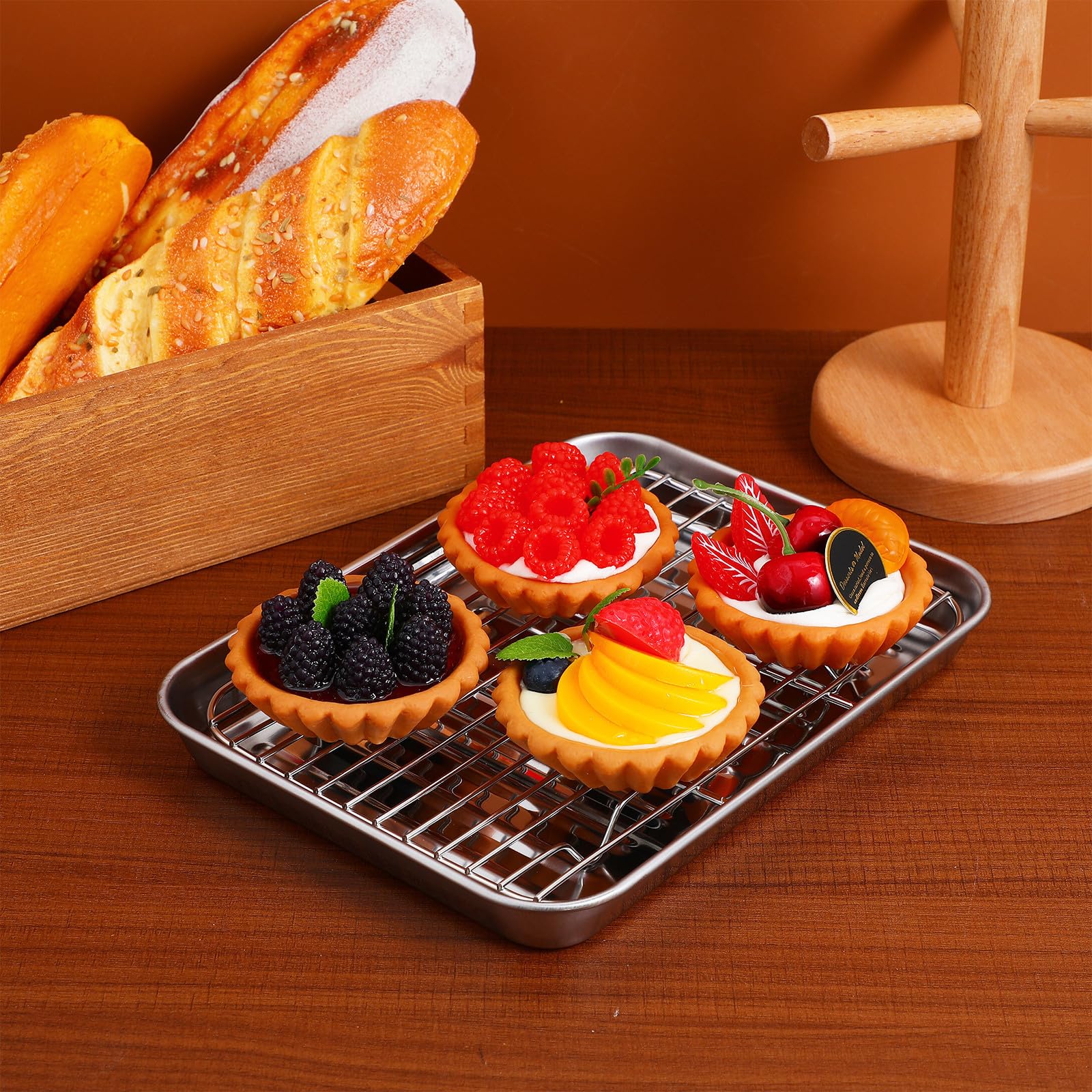 2 Juegos Juego para Hornear de Acero Inoxidable con Bandeja para Horno y Rejilla de Alambre, Gran Capacidad y Fácil Limpieza para Cocina y Grill
