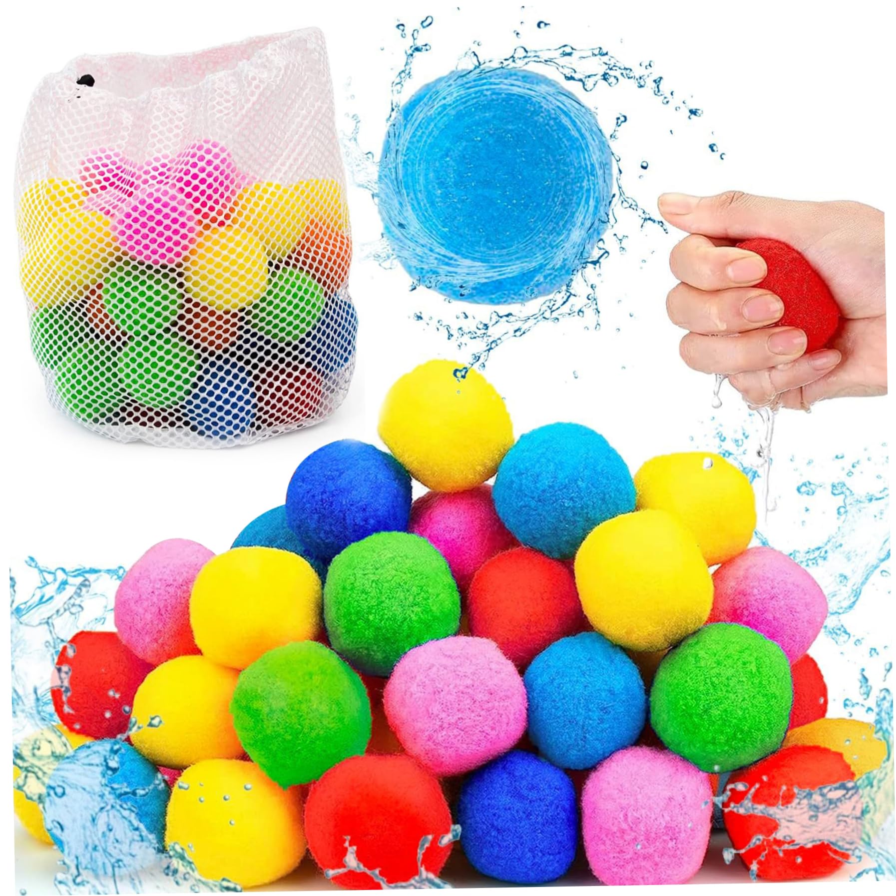 Palline d'acqua riutilizzabili 50 pezzi Palla d'acqua assorbente in 6 colori da 2 pollici in cotone PP Giocattoli da piscina interattivi morbidi Giocattoli estivi a misura di bambino per il bagno deg