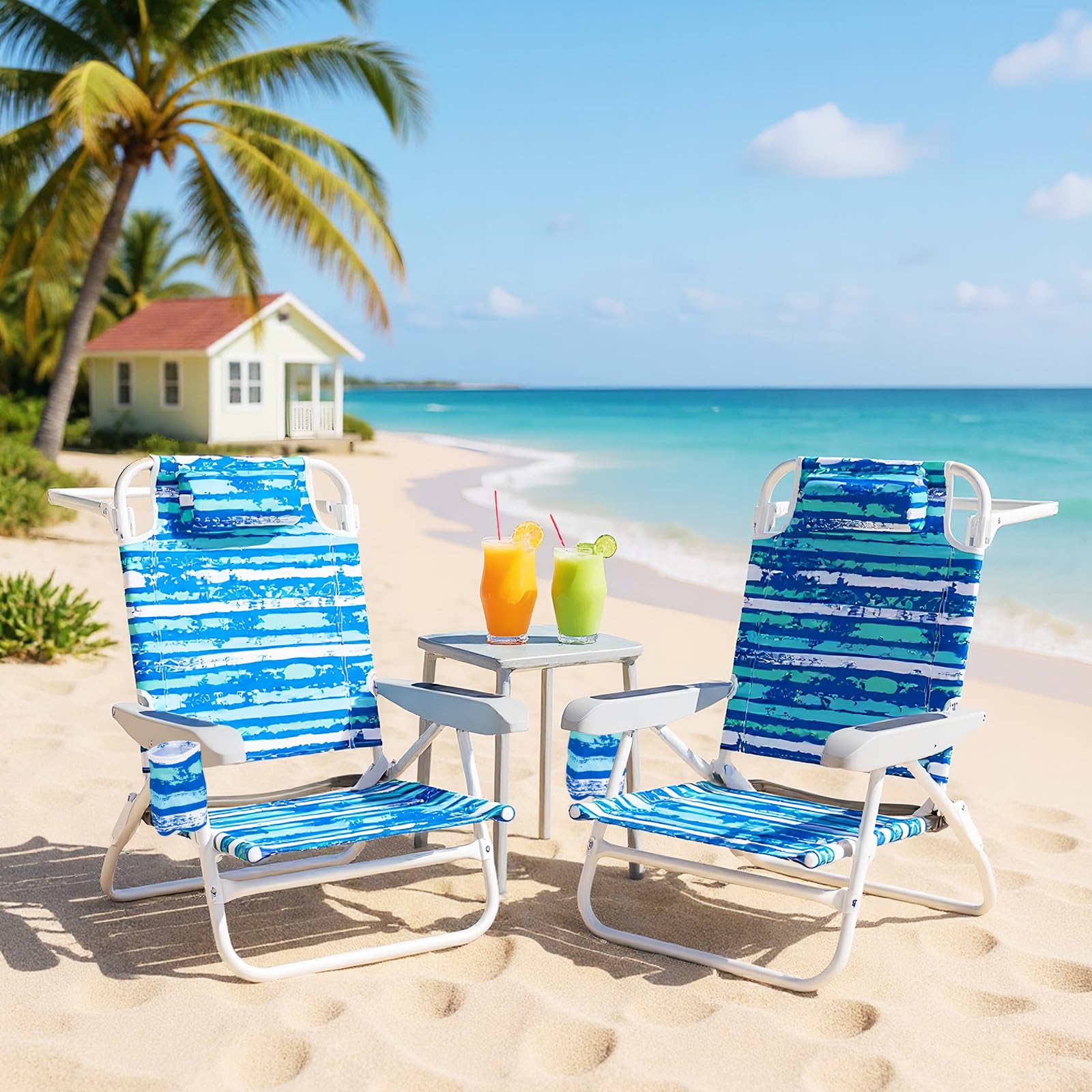 COSTWAY Set di 2 Sedie Pieghevoli da Spiaggia, Sdraio Regolabile 5 Posizioni, Portata 150 kg Blu