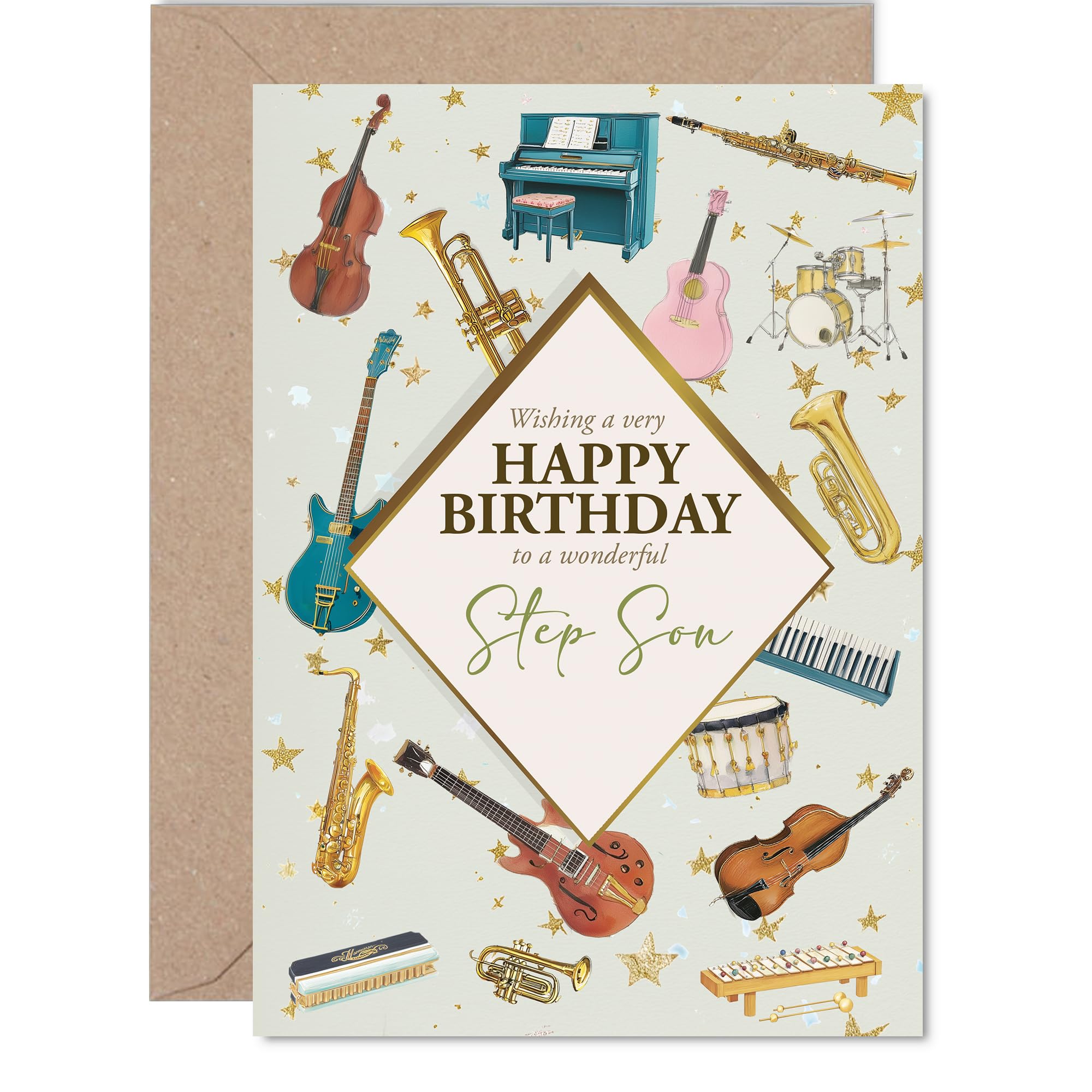 Giftzie Step Son Birthday Card, Music Lover, A5 148 x 210 mm