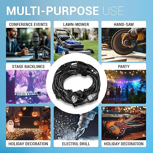 Miniatura 6 de COLSEN Cable de extensión con múltiples tomas cable SJTW de alimentación de calibre 16 resistente de 25 pies, enchufe múltiple NEMA de 15 amperios,