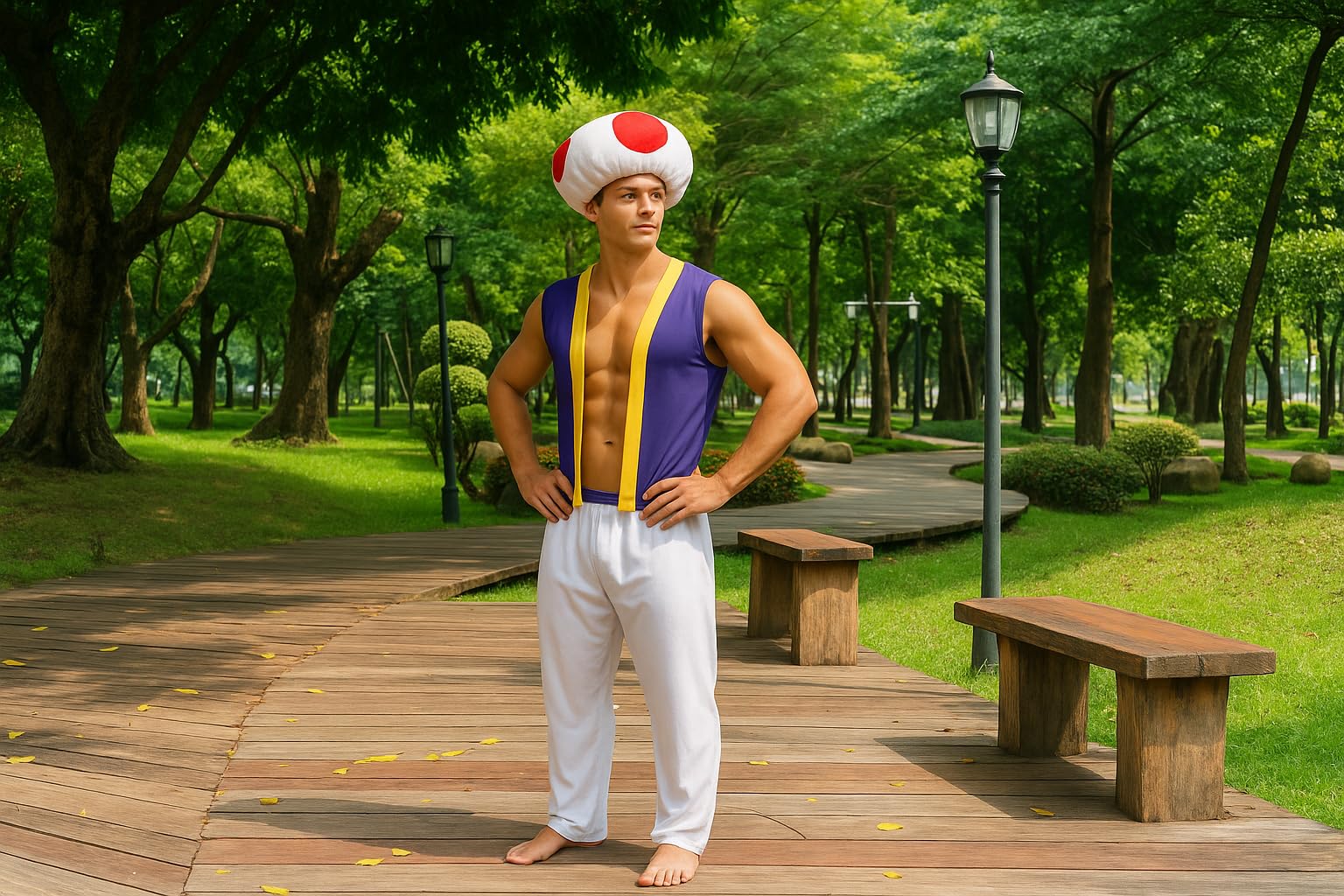 HENBRANDT Adult Men’s Videogame Mushroom Man Fancy Dress Costume Retro 1980s Novelty Toad Moustache Brothers Dress Up Outfit Mens Fancy Dress Costume