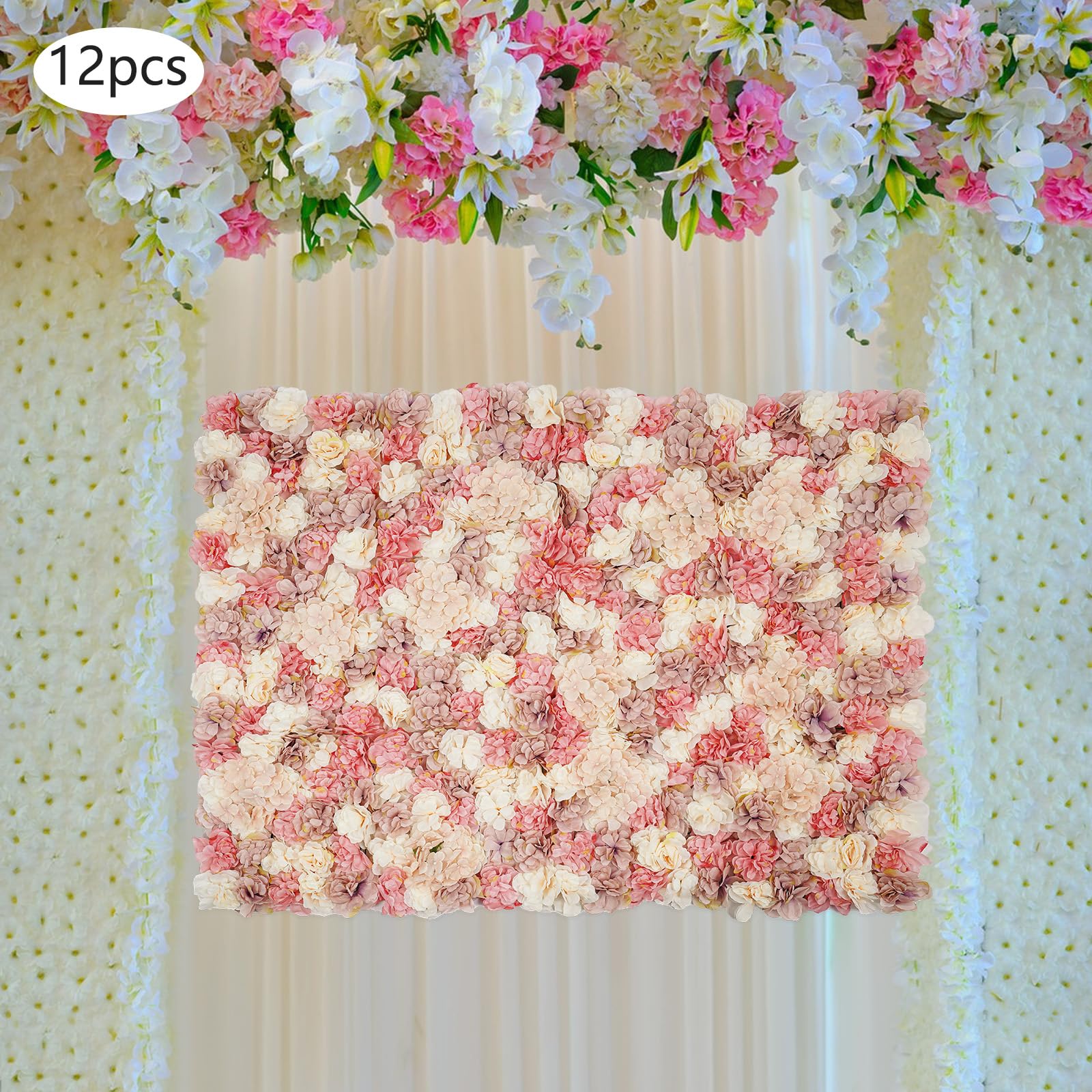 Blumenwand Hintergrund12 Stück künstliche Blumenwand 38 × 38 m kunstvoll gestaltete Blumenwandpaneele Hochzeiten Verlobungen Jubiläumsfeiern Dahlien Rosen (Herbstfarbene)