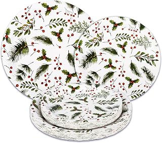48Pcs Christmas Paper Plates Holly Berries Disposable Party Plates Festive Red Green Holiday Dinnerware Merry Christmas Winter Round Plates for New Year Gatherings Party Table Supplies