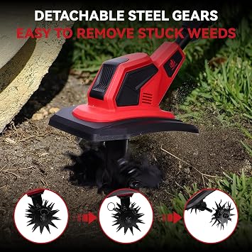 Cordless Tiller Cultivator, 360RPM Electric Garden Tiller with 23.0AH Batteries & 1.5A Fast Charger, Battery Powered Garden Cultivator, 9.5In Tilling Width & 6.7In Depth Garden Rototiller