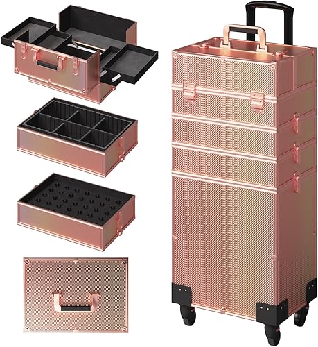 Estuche de tren de maquillaje 5 en 1, organizador de maquillaje, organizador de maquillaje, estuche de viaje con llave giratoria, estuche de