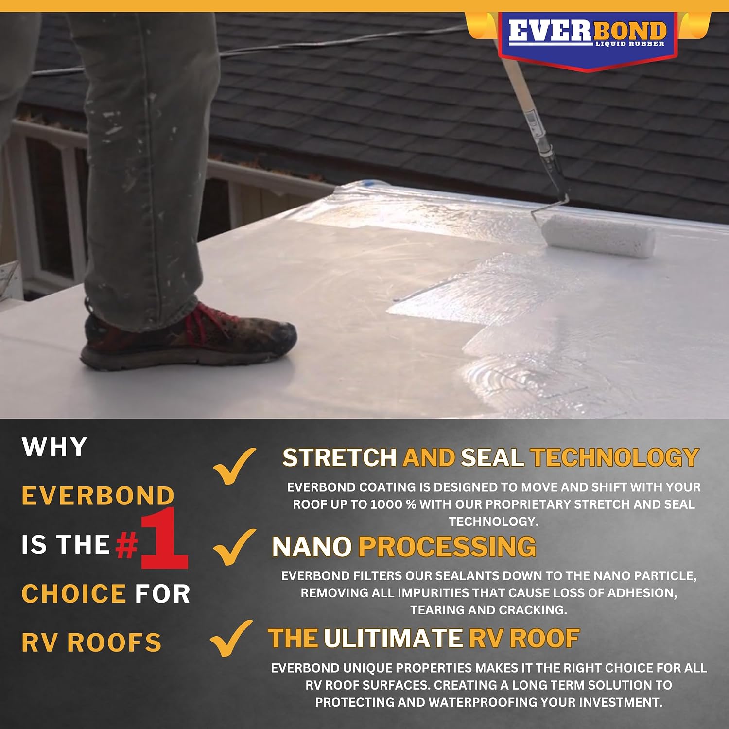 RV Roof Coating - Liquid Rubber RV Roof Sealant for Camper Roofs, Trailers, Motorhomes, and Metal Buildings - Roof Cooling White 1 Gallon