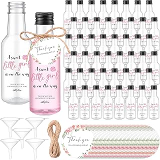 50 Sets Little Girl Baby Shower Favors for Guests 1.7oz/50ml Mini Liquor Bottles and Thank You Cards Funnels Empty Shot Bottles for Juice Alcohol Baby Shower Gender Reveal Party Gifts