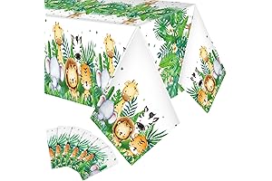 Peryiter Jungle Safari Animals Tablecloth Plastic Wild One Table Cover