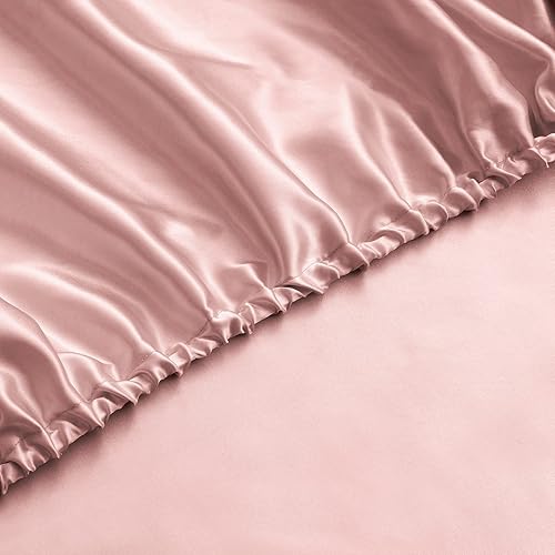 Miniatura 6 de P Pothuiny Juego de sábanas de satén tamaño matrimonial (6 piezas, champán), juego de sábanas de satén sedosas de lujo, juego de sábanas de satén