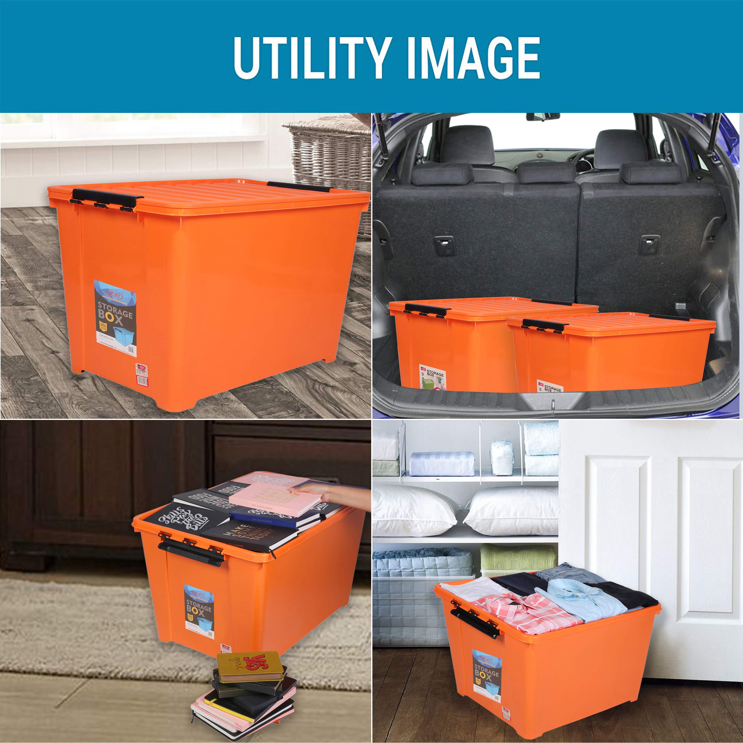 BUCKLE UP Multipurpose Rectangular Storage Box with Lid, 60L 