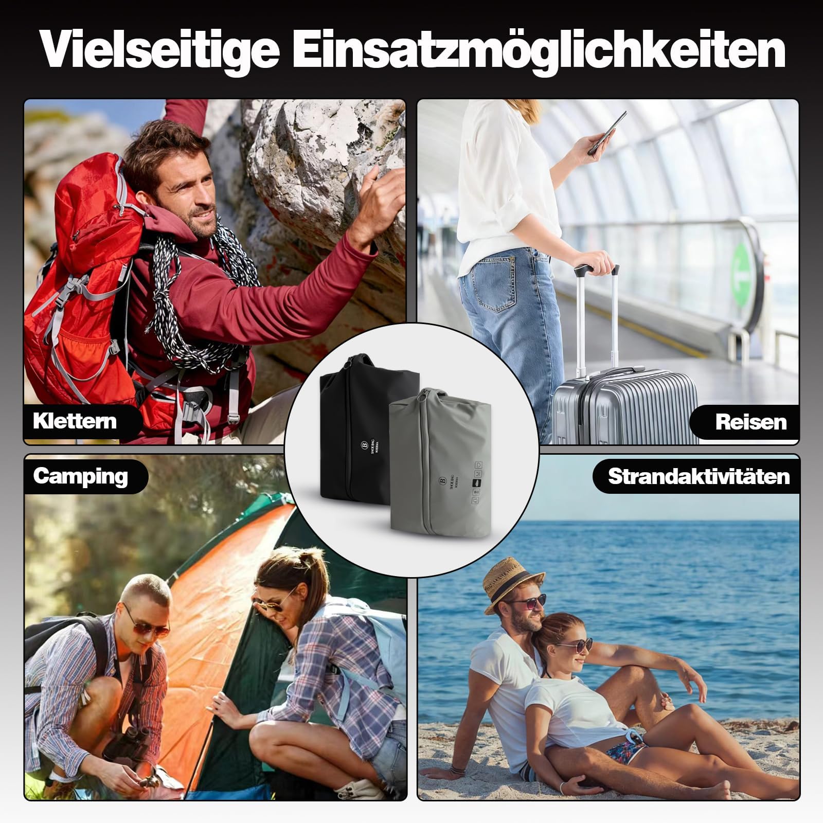 2 sacchetti per scarpe da viaggio, borsa per scarpe da viaggio, organizer per scarpe, impermeabile, in TPU, grande capacità, pieghevole, per valigie, fitness, scarpe da viaggio (nero, grigio)