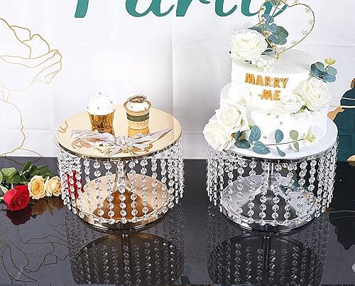 Miniatura 3 de Soporte dorado para tartas de boda de 8 pulgadas de alto, base redonda de 12 pulgadas de diámetro, soporte para servir pasteles con lámpara