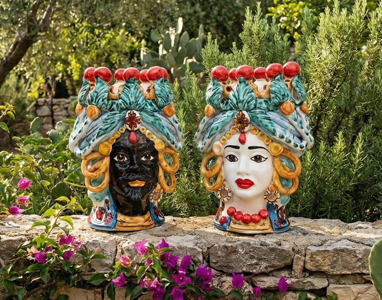 Cabezas de moro de cerámica siciliana de Caltagirone para regalar en ocasiones especiales