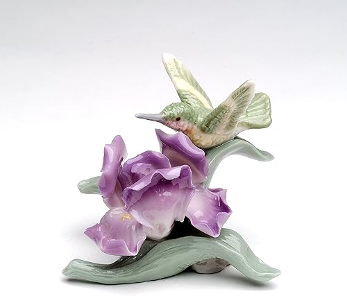 96442 Figura de colibrí de porcelana fina y elegante con flor de iris, 2-1/2 pulgadas de alto