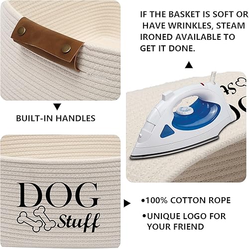 Miniatura 2 de Geyecete Cesta cuadrada de juguetes para perros, cesta de almacenamiento de cuerda de algodón, cesta de almacenamiento de juguetes para