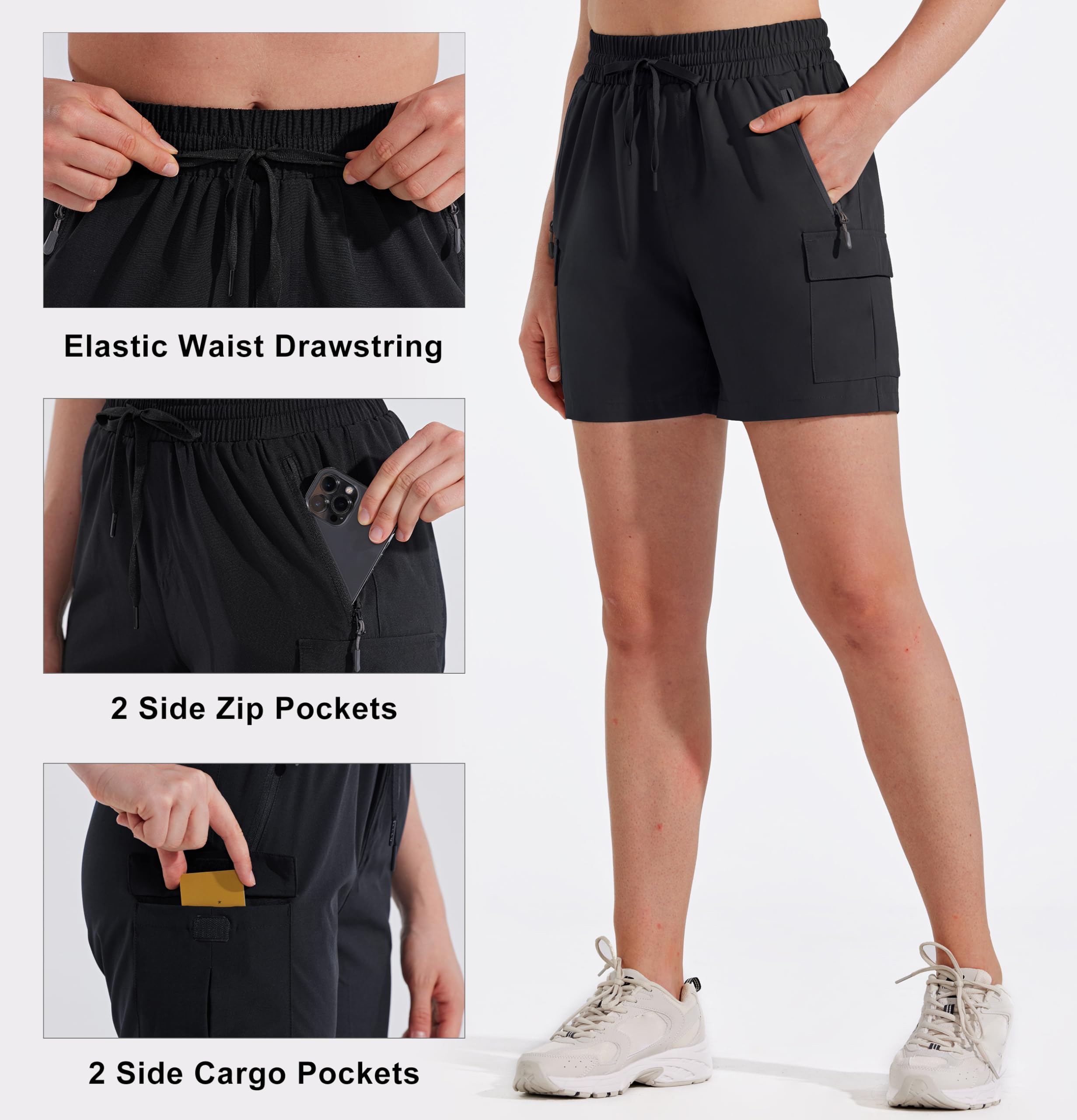 MASKERT Short Randonnée Femme Pantalon Outdoor Cargo Shorts Sports Running Stretch Summer Bermuda Décontracté Golf Shorts avec Poches