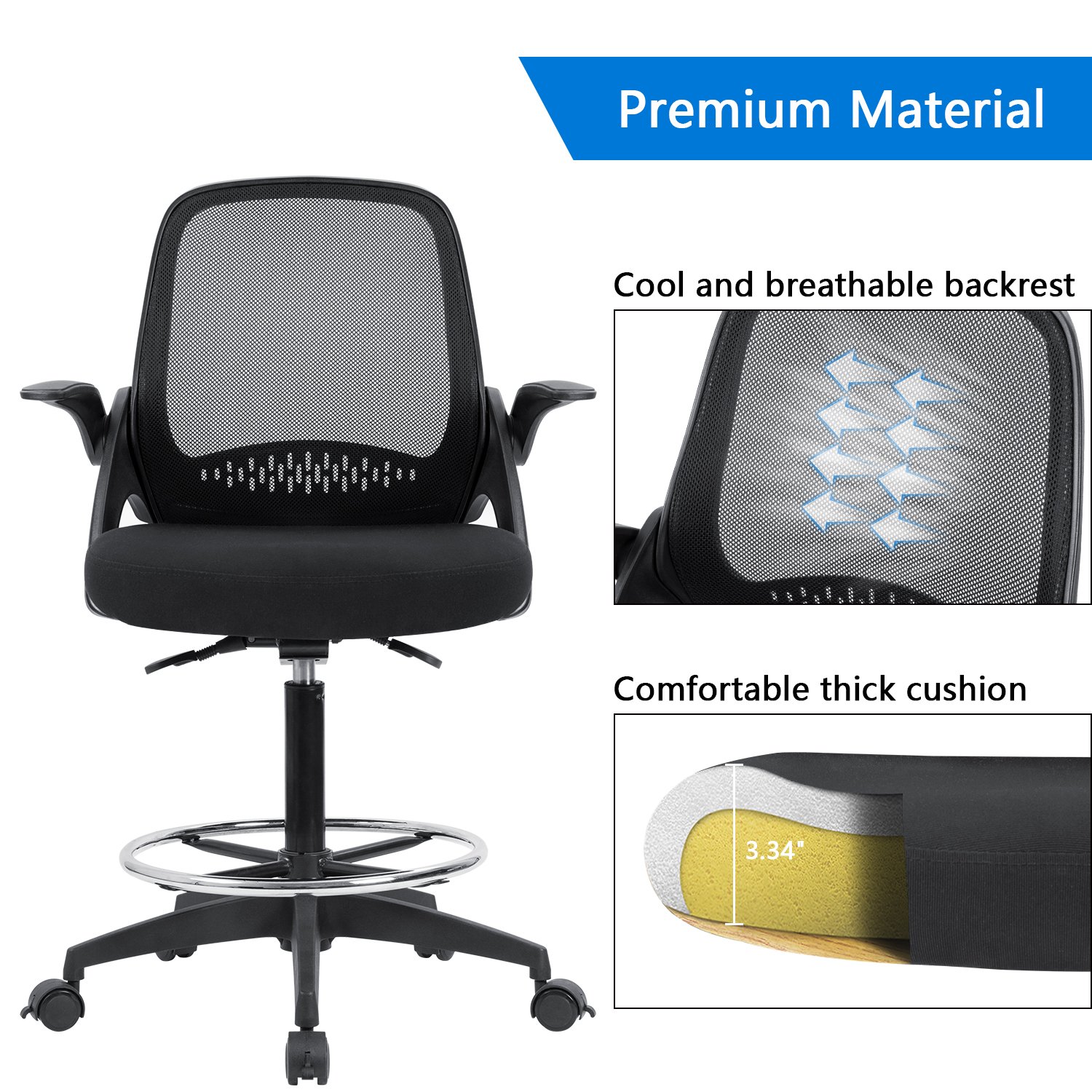 Buy Devoko Drafting Chair Tall Office Chair with Flipup Armrests