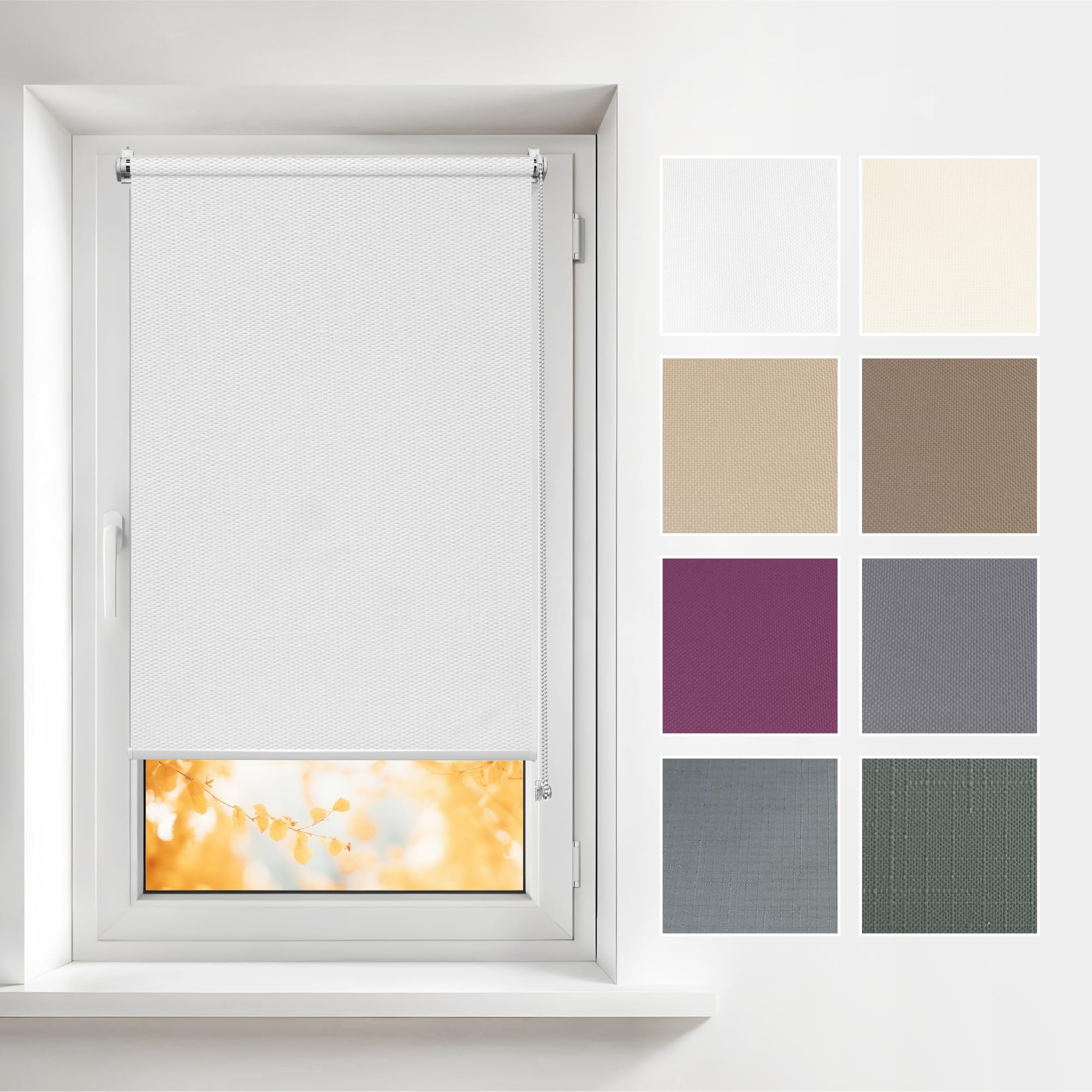 Estika Tenda a rullo senza forare - 140 x 120 cm - Bianco - per interni, per finestre, tessuto semi-trasparente, protezione solare