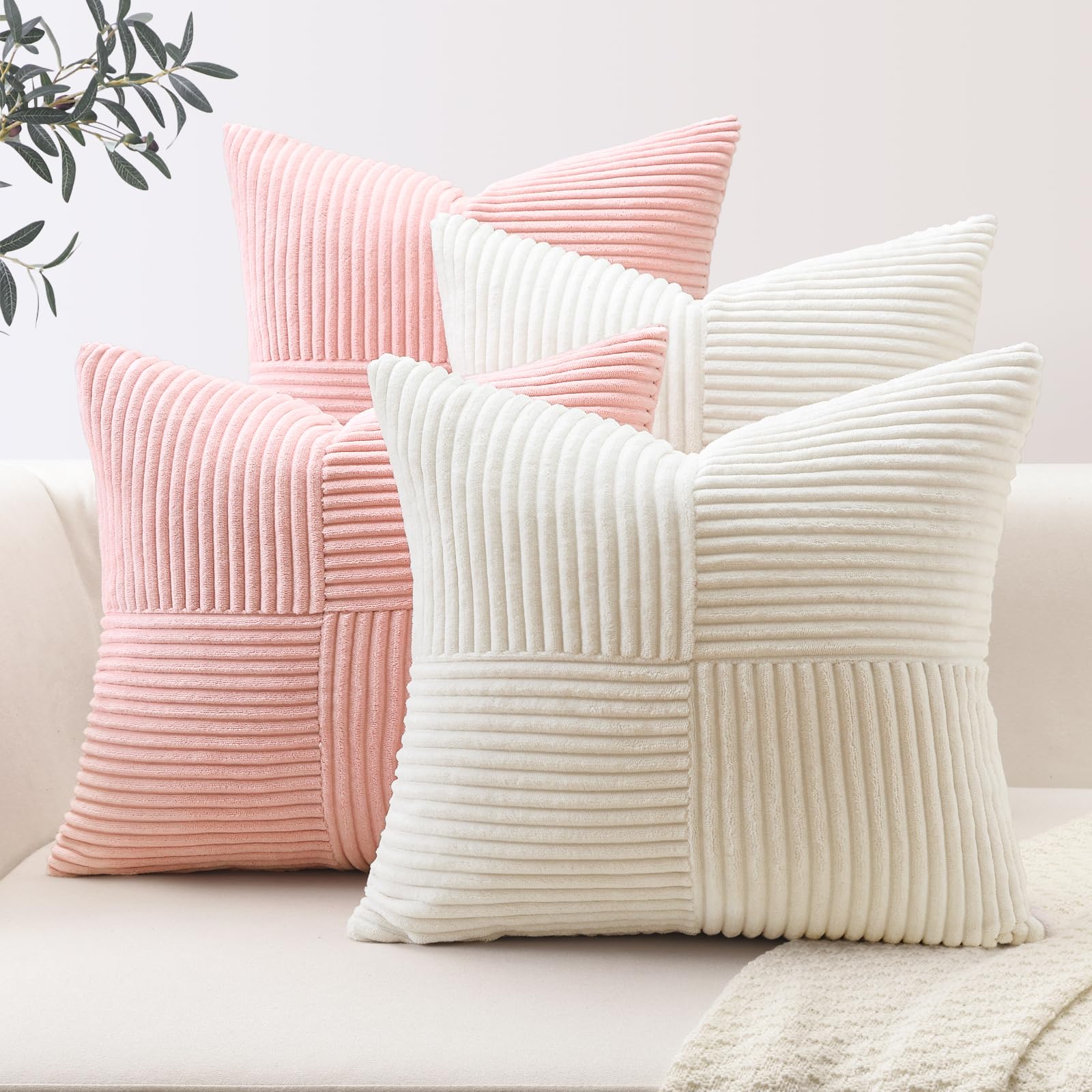 Housses de coussin décoratives carrées en velours rose crème pour canapé