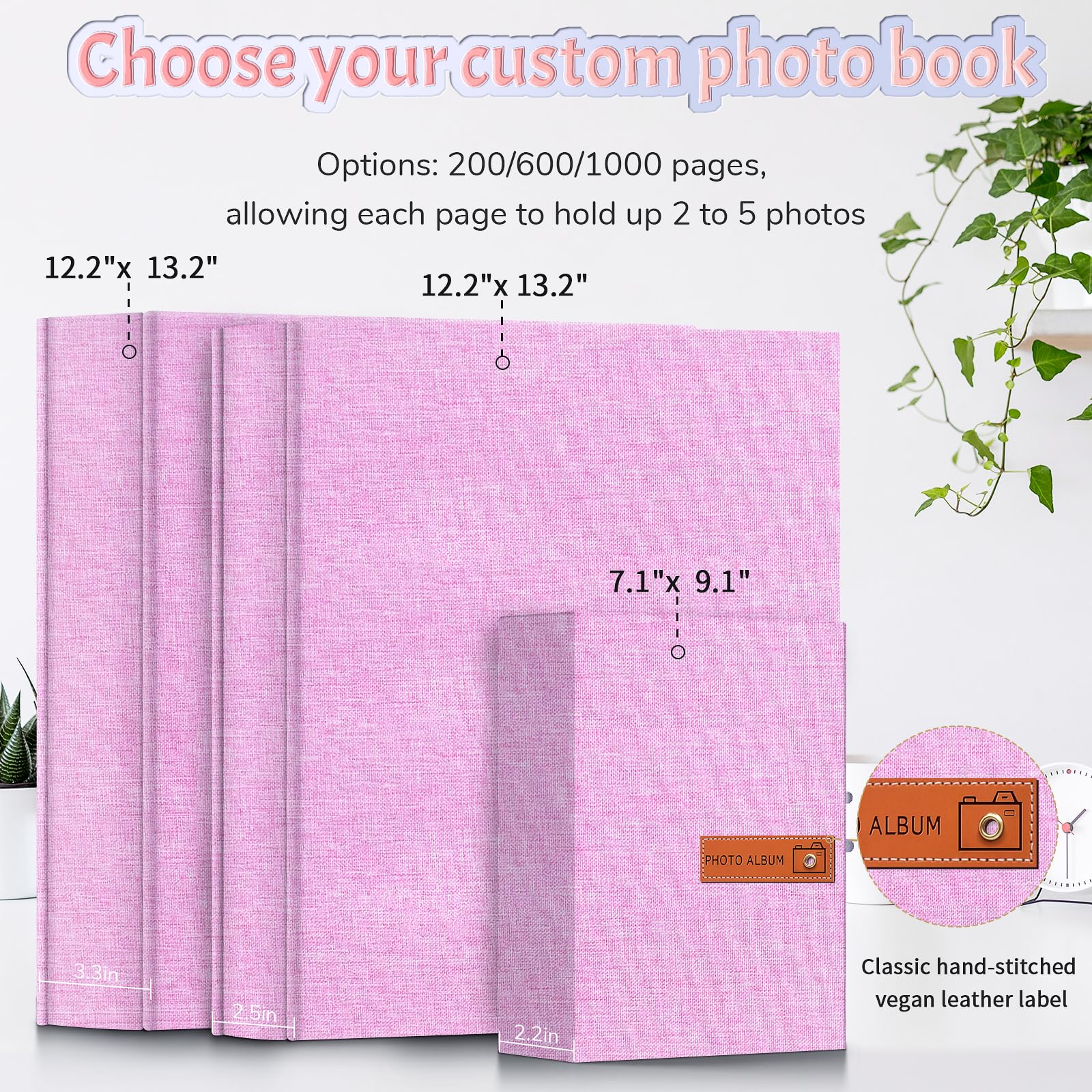 Popotop Album fotograficzny 10 x 15 cm, 1000 kieszeni, z etykietami, twarda okładka z lnu, na ślub, urodziny, podróż, dla dziecka