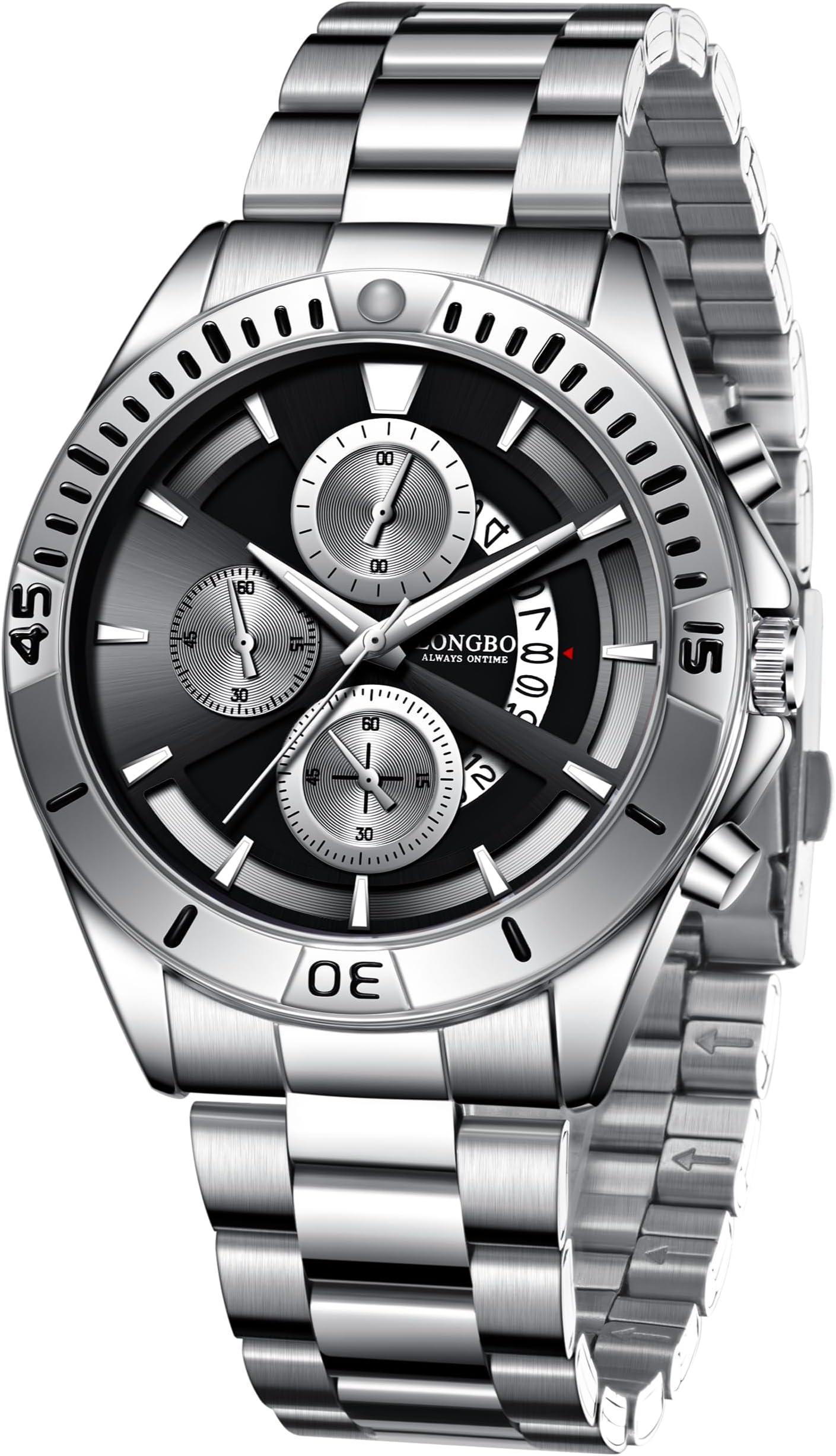 Men's Watches Fashion Decorative Subdials Stainless Steel Band Luxury Dress Waterproof Quartz Wristwatches for Men, Birthday Anniversary Gift for Men