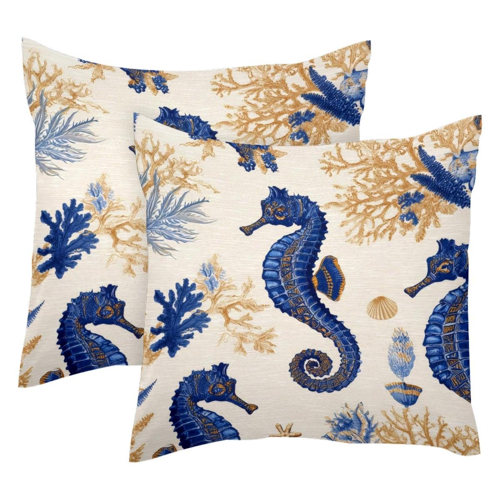Housses de coussin velours 50x50 cm motif hippocampe lot de 2