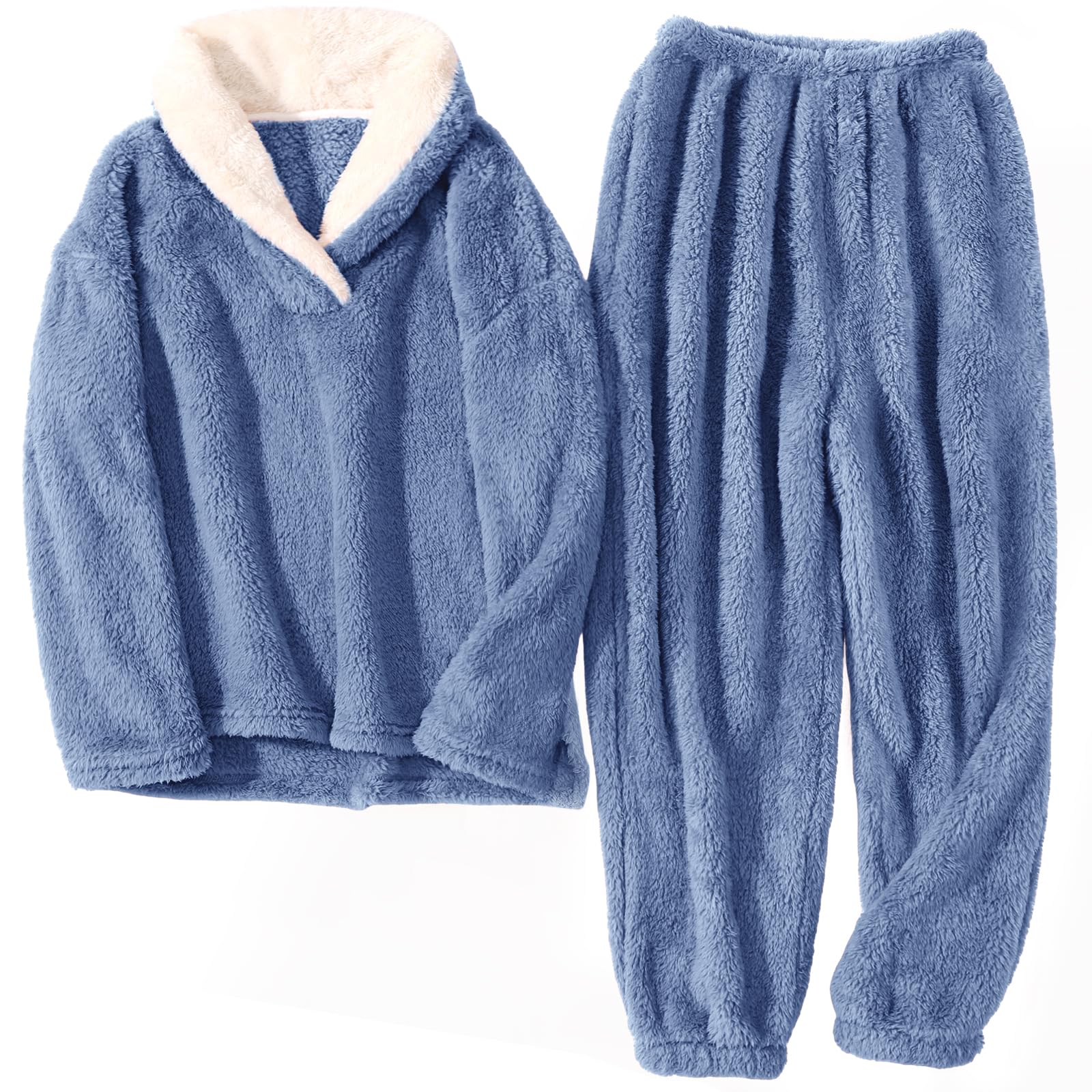 HEEKPEK Fuzzy Pajamas Set for Women Winter Warm Fluffy Loungewear Soft Fleece Pj Pants 2 Piece Plush Sleepwear Lounge Tops