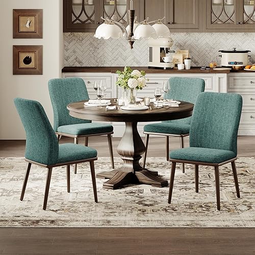 Miniatura 12 de Juego de 2 sillas de comedor tapizadas, modernas sillas de cocina con respaldo alto, silla de comedor de tela acolchada con patas de madera maciza