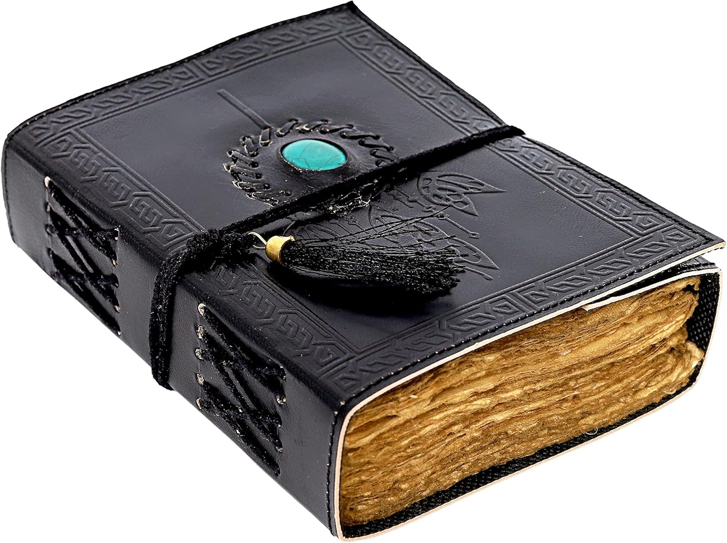 Vintage Journal, Leather Journal, Leather Notebook, Dream Catchers Journal With Stone, 200 Pages Deckle Edge Paper Journal, Leather Journal for Men, Leather Journal for Women (Black)