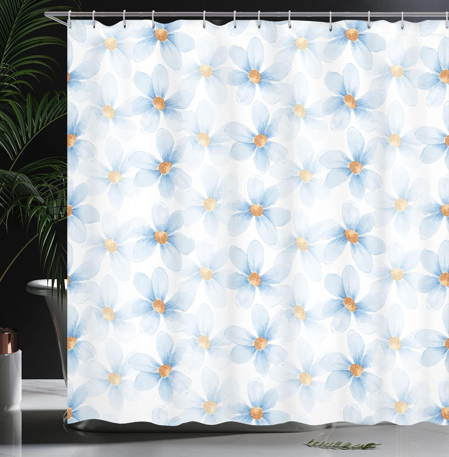 Ambesonne Watercolor Flower Shower Curtain, A Pastel Floral Pattern Print with Chamomiles and Daisies Inspired by Nature Art, Fabric Bathroom Decor Set with Hooks, 69" W x 70" L, Blue Yellow White