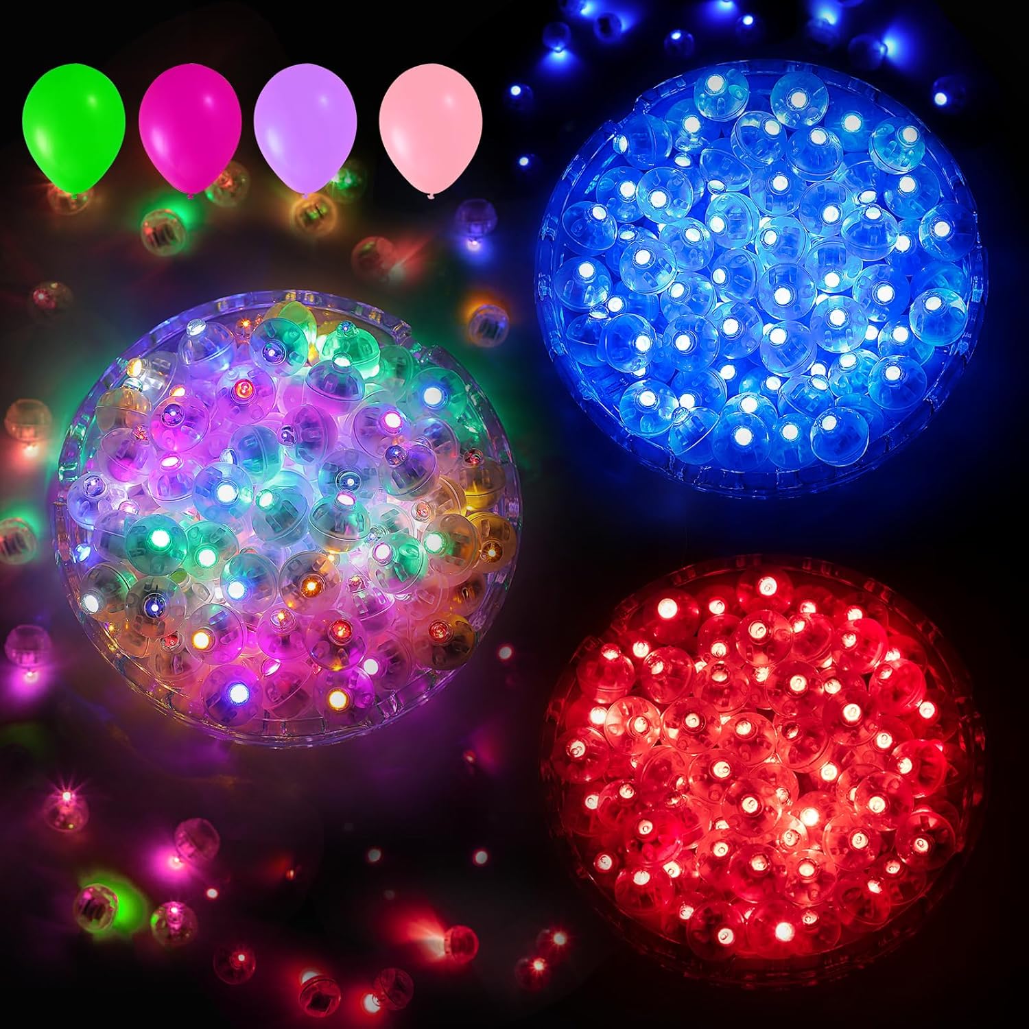 Aogist 300Pcs (Multicolor&Red&Blue) Balloon Lights,3 BOXS,Long Standby Time,Waterproof Mini Light for Birthday Party Wedding Christmas Halloween Easter Decorative,Matching Tag Rope