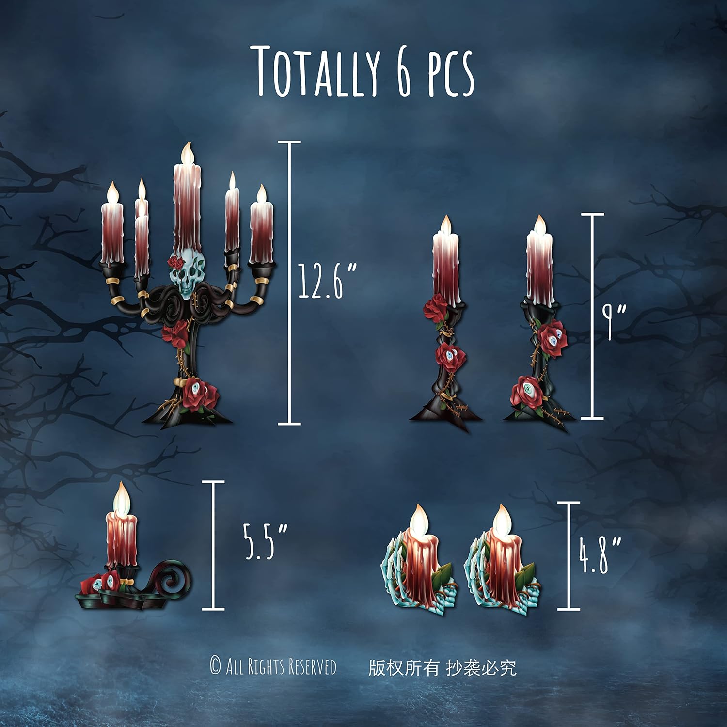 Halloween Rose Skull Candle Party Centerpieces Stand Glowing Candle Table Decorations Wedding Bridal Shower Baby Shower Birthday Cosplay Party Supplies : Home & Kitchen