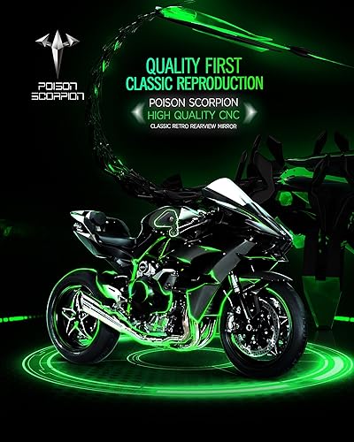 Miniatura 2 de POISON SCORPION Espejos de extremo de barra de motocicleta, espejo retrovisor de manillar de aluminio compatible con FJR1300 FZ8 MT03 MT09 VMAX YZF