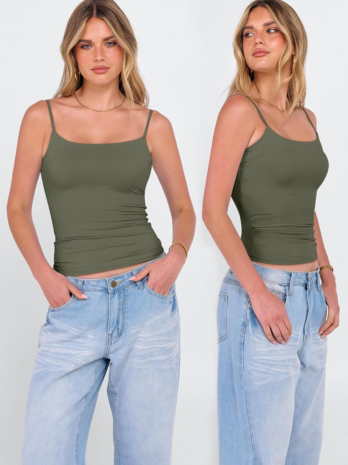 Tank Tops for Women Square Neck Adjustable Spaghetti Strap Double Lined Camisole Tops Summer Basic Cami Shirts image 3