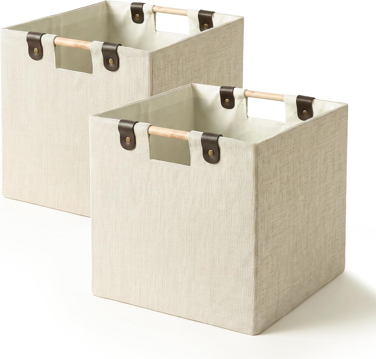 11 Inches Foldable Cube Storage Baskets for Organizing, Beige, 2 Pack