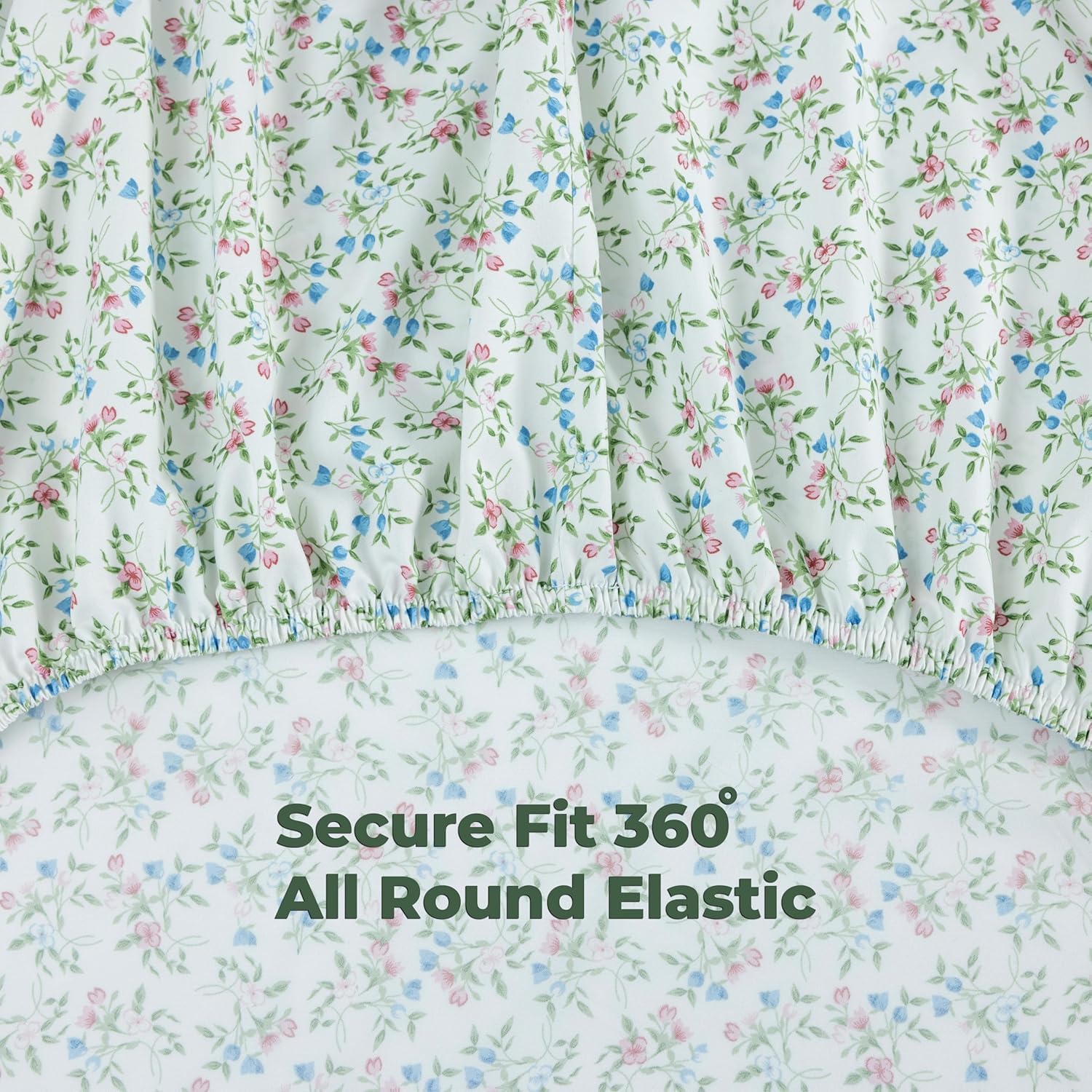 Dreamology Sheet Set Full, 4 Piece Microfiber Sheet,Printed Sheet with Solid Cuffed Detail, Include 1 Flat Sheet,1 Deep Pocket Fitted Sheet & 2 Pillowcase, Full Size Bed Sheets (Ditsy Flower) - Image 5